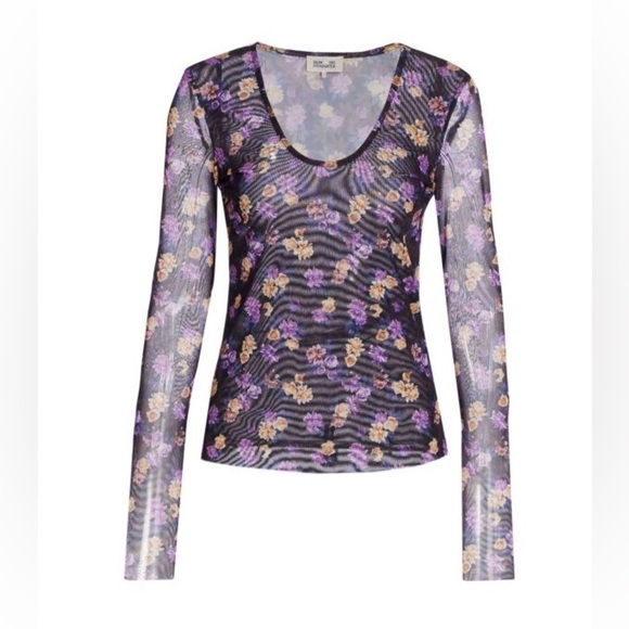 BAUM UND PFERDGARTEN Jenilyn Floral Mesh Top long sleeve, purple, size S NWT - Picture 1 of 15